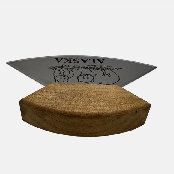 Alaskan ULU Stainless Steel Dough Knife Wood Handle Bear Design 5.5” Blade - Picture 7 of 7